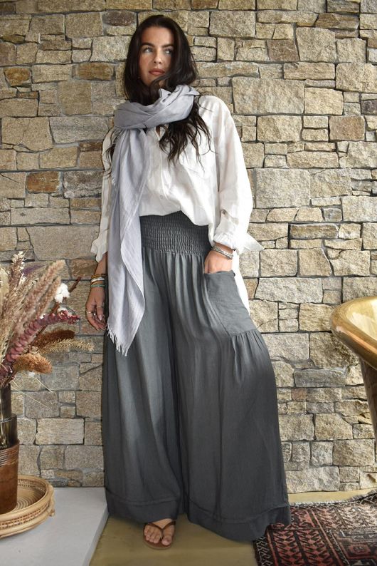 Basso Shirring Sailor Palazzo Pant Charcoal /13=